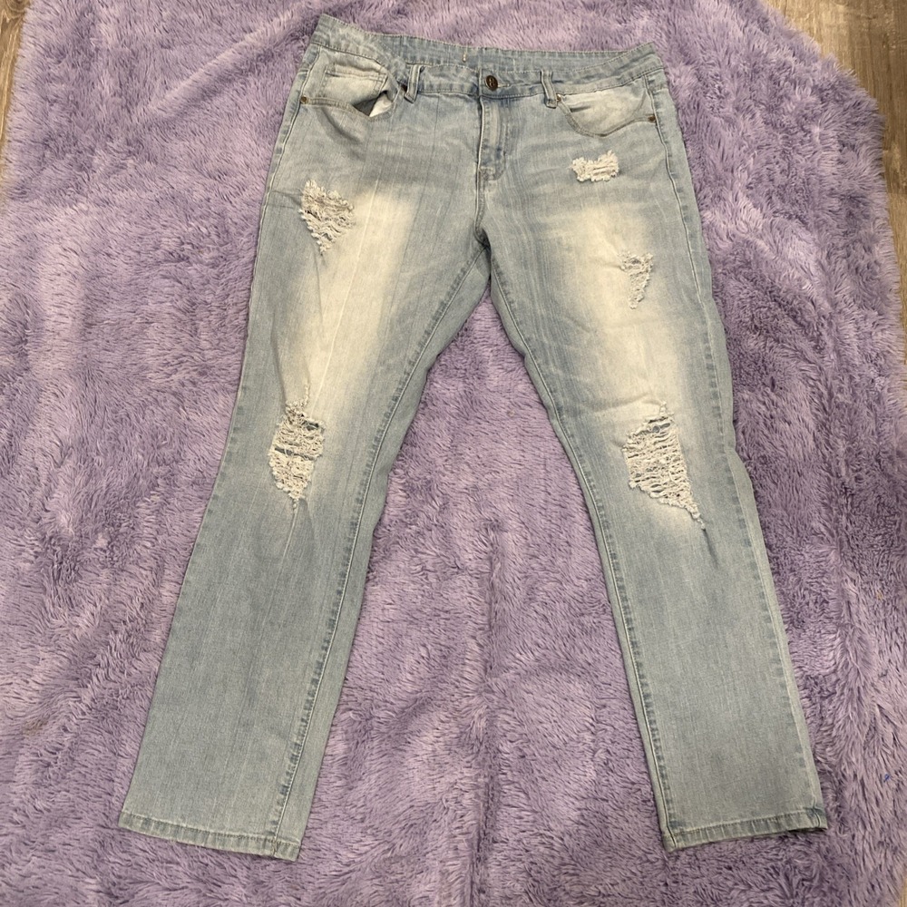 Odd Culture Jeans Mens 36/32 Blue Straight‎ Leg Distressed Whiskered Denim